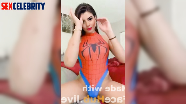 Celaine's ASMR shows off her big dick in sexy schoolgirl and Spider-Woman cosplays