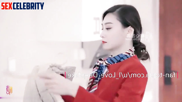 Stewardess in between flights loves to suck - ai Fan Bingbing (范冰冰 换脸)