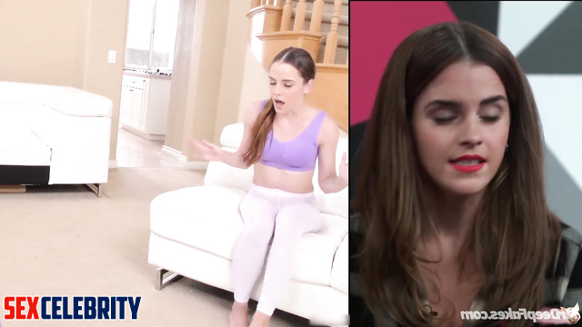 Fake Emma Watson got wet after working out - trainer fucked her