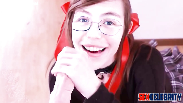 Shy teen in glasses shows blowjob skills - fake Tiptoe Tingles ASMR