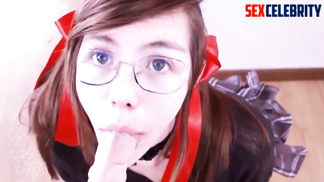 Shy teen in glasses shows blowjob skills - fake Tiptoe Tingles ASMR