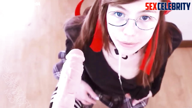 Shy teen in glasses shows blowjob skills - fake Tiptoe Tingles ASMR