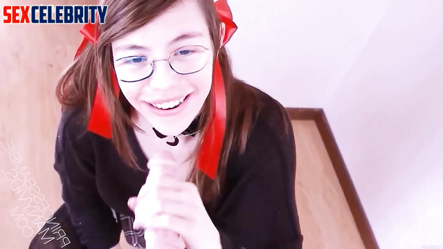 Shy teen in glasses shows blowjob skills - fake Tiptoe Tingles ASMR