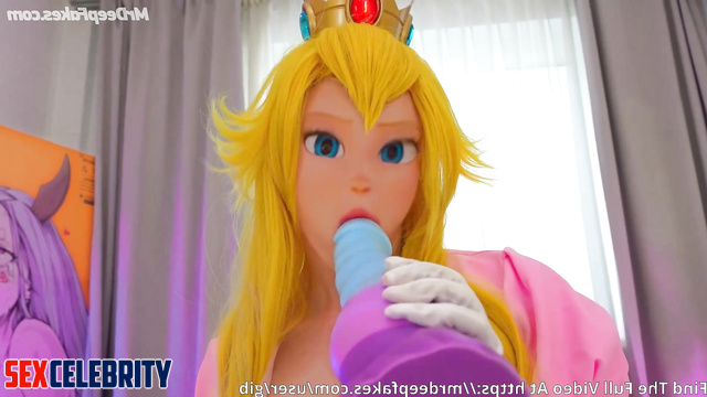Princess Peach with cartoon face masturbating so lustful, solo face swap