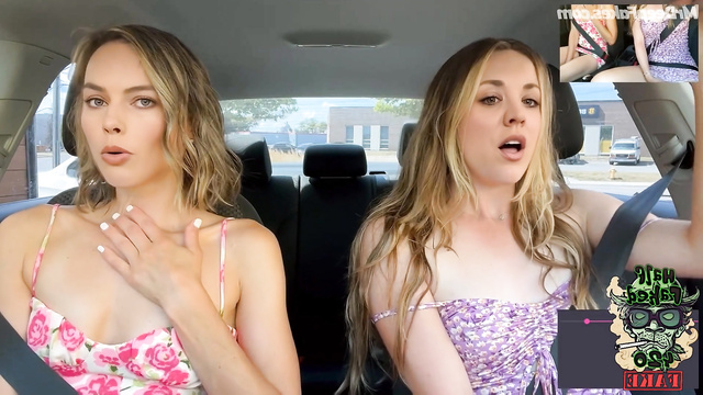 Masturbating in the car - Kaley Cuoco & Margot Robbie (face swap)