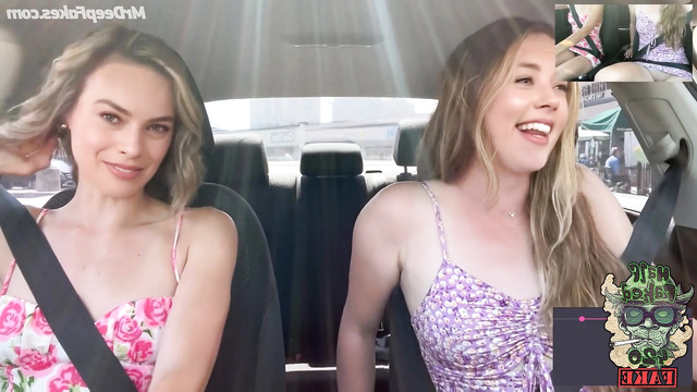 Hot teens Amber Heard & Margot Robbie having fun in a car /fakes