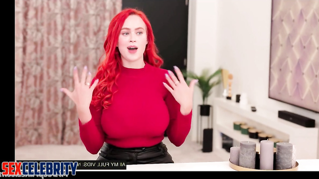 Adult red-haired Sadie Sink flashes her big tits in front of her brother