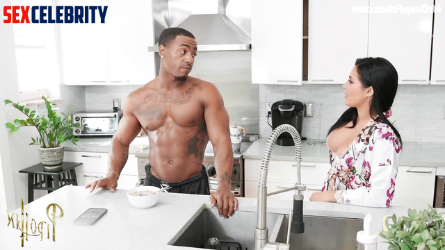 Black hunk licks Salma Hayek wet pussy in the kitchen, face swap