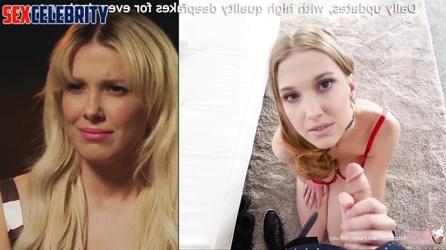 Fake Millie Bobby Brown is going to cum from his cock