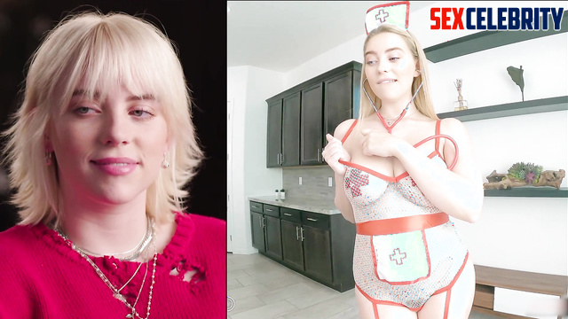 Fake nurse Billie Eilish having fun with friend's vibrator - real fake