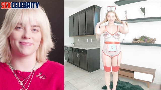 Blonde in nurse suit having fun with her fake patient, ai Billie Eilish
