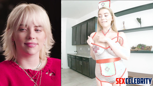 Blonde in nurse suit having fun with her fake patient, ai Billie Eilish