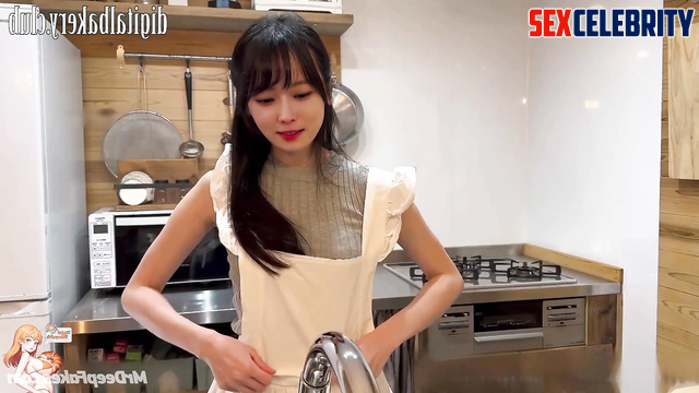 Fake Winter (윈터 에스파) enjoying cowgirl position at the kitchen