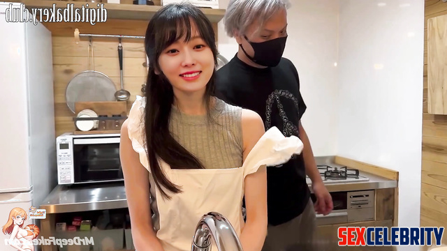 Fake Winter (윈터 에스파) enjoying cowgirl position at the kitchen
