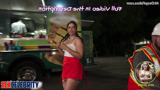 Dirty bitch Michelle Rodriguez showed boobs near the food truck, fakeapp