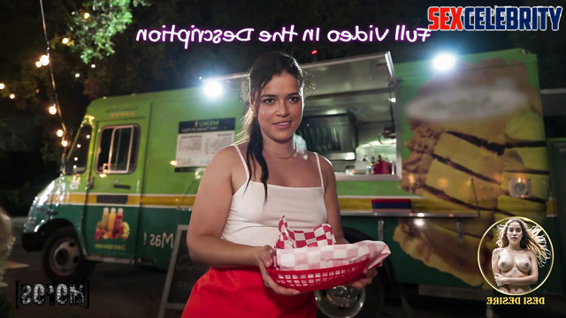 Dirty bitch Michelle Rodriguez showed boobs near the food truck, fakeapp