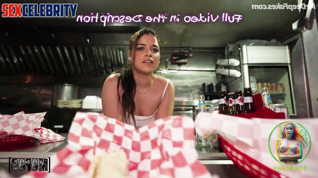 Dirty bitch Michelle Rodriguez showed boobs near the food truck, fakeapp