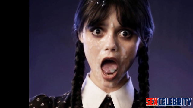 Her moaning face was cumed to the fullest - Jenna Ortega real fake