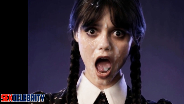Her moaning face was cumed to the fullest - Jenna Ortega real fake