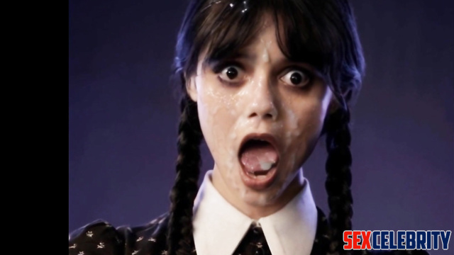 Her moaning face was cumed to the fullest - Jenna Ortega real fake