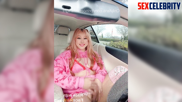 Taiwanese youtuber ASMR Twodae in cosplay jerking off in her car and licking her load