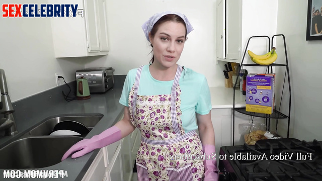 Housewife was fucked right in cleaning gloves, Lauren Cohan face swap