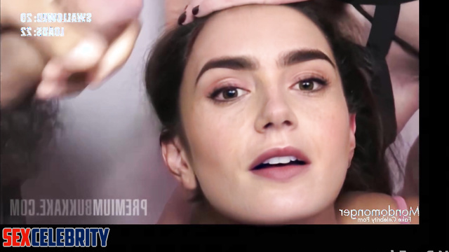 Lily Collins face swaps in a gangbang, takes cum on her face & mouth multiple times