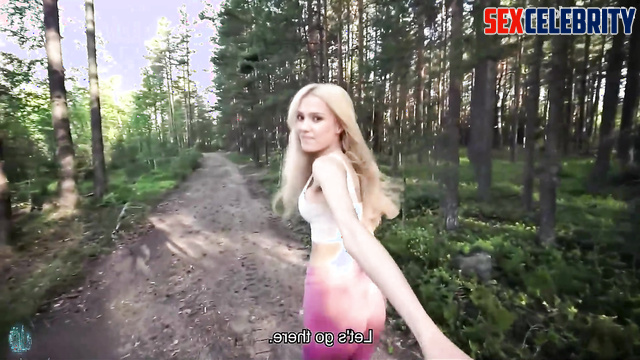 Jessica Alba's deepfake walk with a hot blonde in the woods ends in hot POV sex