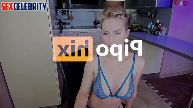 Hot milf Charlize Theron fucks hairy pussy with dildo closeup - deepfake