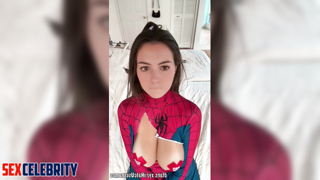 Busty spiderwoman teasing fun - Anne Hathaway solo fakes