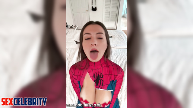 Busty spiderwoman teasing fun - Anne Hathaway solo fakes