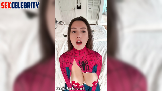 Busty spiderwoman teasing fun - Anne Hathaway solo fakes