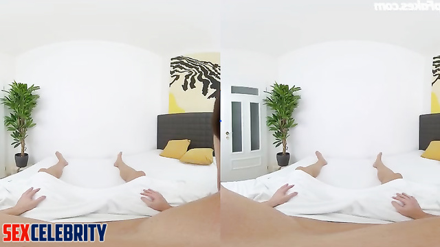Natalie Portman deepfake POV caresses your cock with her feet in stockings
