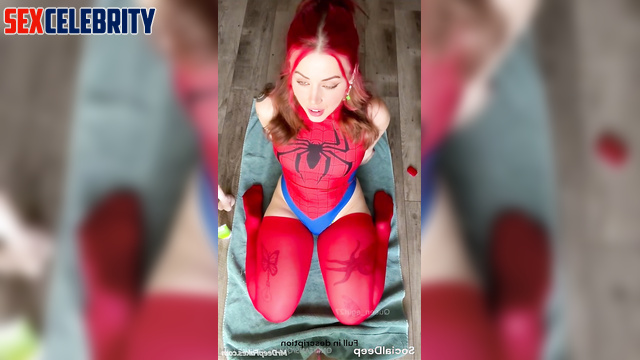 Ana de Armas playing with a sex toy in hot superhero costume, real fake