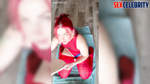 Ana de Armas playing with a sex toy in hot superhero costume, real fake