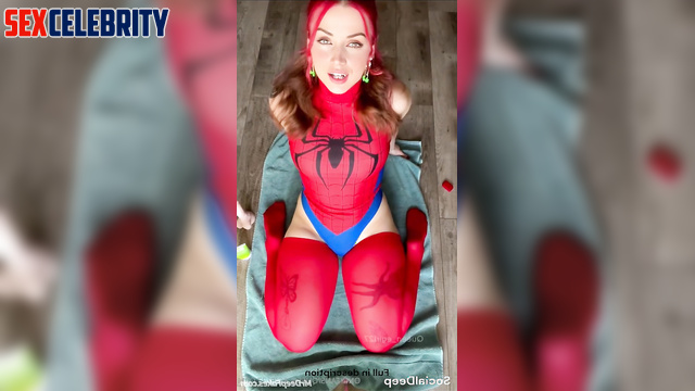 Ana de Armas playing with a sex toy in hot superhero costume, real fake