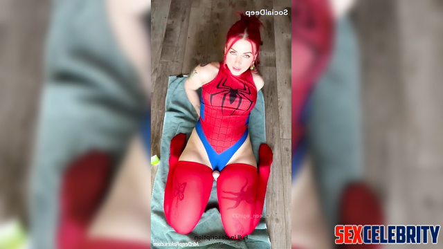 Ana de Armas playing with a sex toy in hot superhero costume, real fake