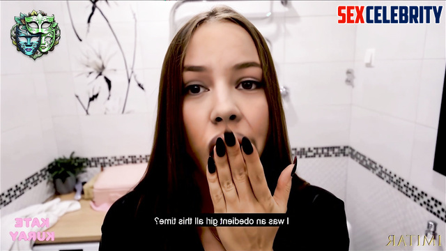 Sexy brunette sucked your cock right after she peeed, fake Courtney Eaton
