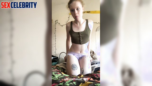 Fake Natasha Lyonne strips down and plays with her cute hard cock