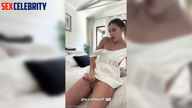 Horny fake Millie Bobby Brown jerking off her futa cock (fake dildo) for fun