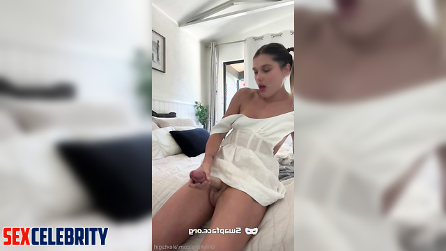 Horny fake Millie Bobby Brown jerking off her futa cock (fake dildo) for fun