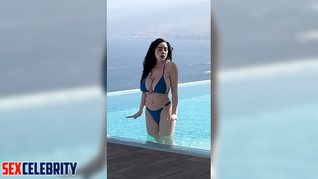 Billie Eilish's big boobs sway in the pool. FAKE
