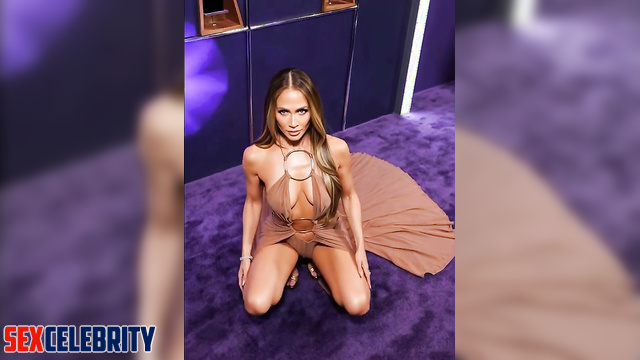 Deepfake. Jennifer Lopez in a beautiful dress sticks out her tongue in a sexy way